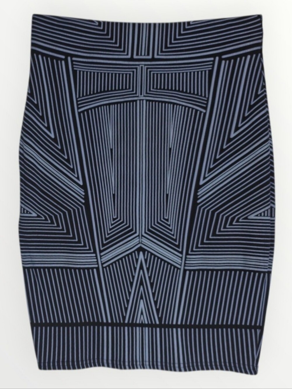 Jane Norman London Skirt UK 12 (US S) Black Blue Raised Geometric Bodycon Pencil